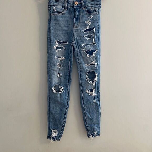 American Eagle Curvy Hi-Rise Jegging Next Level Stretch Jeans Destroyed, 00 Shor - Picture 2 of 12